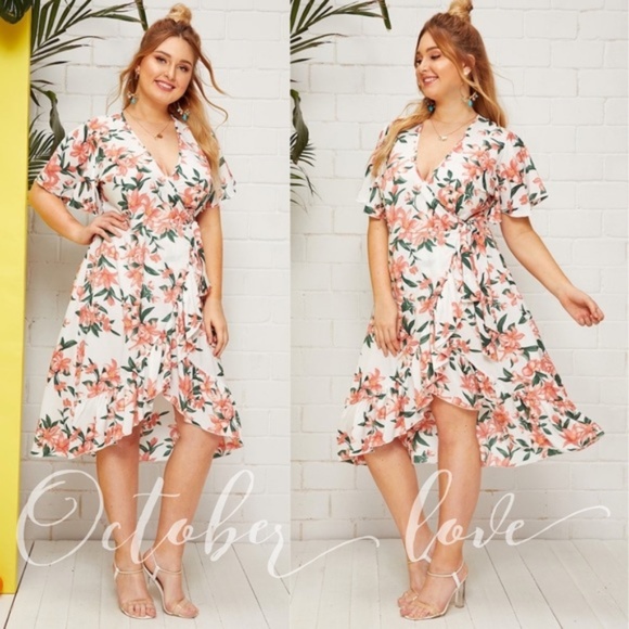 plus size floral wrap dresses